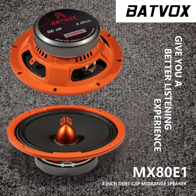 Alt view image 4 of 7 - MX80E1 Midrange Loudspeaker 8" Orange Bullet, 560W Max, 6 Ohms, Premium Quality Audio Door Speakers for Car or Truck Stereo Sound System, Orange (2 Speaker)