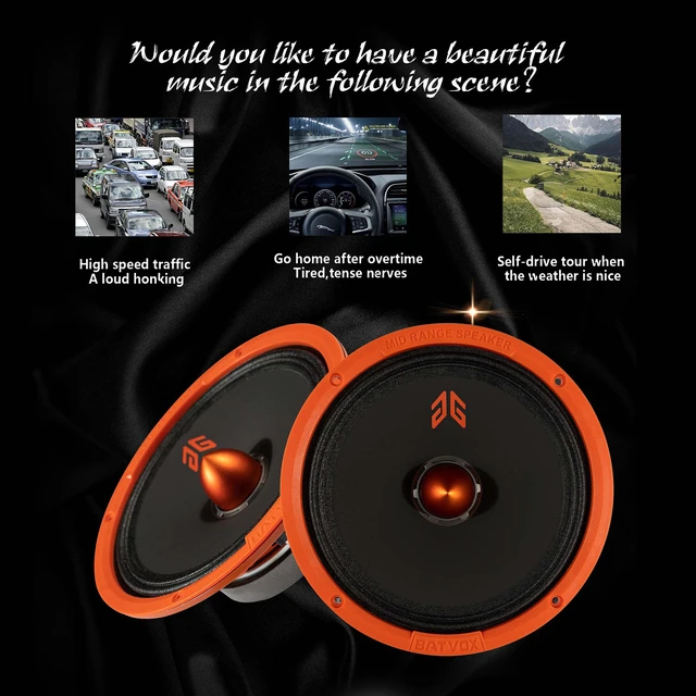 Alt view image 5 of 7 - MX80E1 Midrange Loudspeaker 8" Orange Bullet, 560W Max, 6 Ohms, Premium Quality Audio Door Speakers for Car or Truck Stereo Sound System, Orange (2 Speaker)
