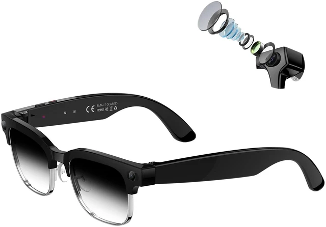 Main image of AI Smart Glasses with Camera, 8MP 4K HD Video & Photo Capture, Real-Time Translation, Recording Glasses with AI Assistant, Open-Ear Audio, Object Recognition, for Vlog, Outdoor & Hiking,Black-Business