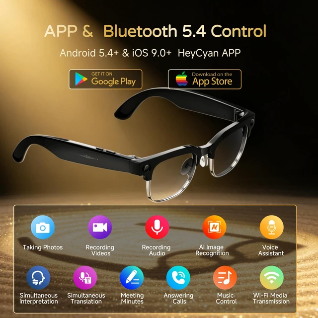 Alt view image 2 of 7 - AI Smart Glasses with Camera, 8MP 4K HD Video & Photo Capture, Real-Time Translation, Recording Glasses with AI Assistant, Open-Ear Audio, Object Recognition, for Vlog, Outdoor & Hiking,Black-Business