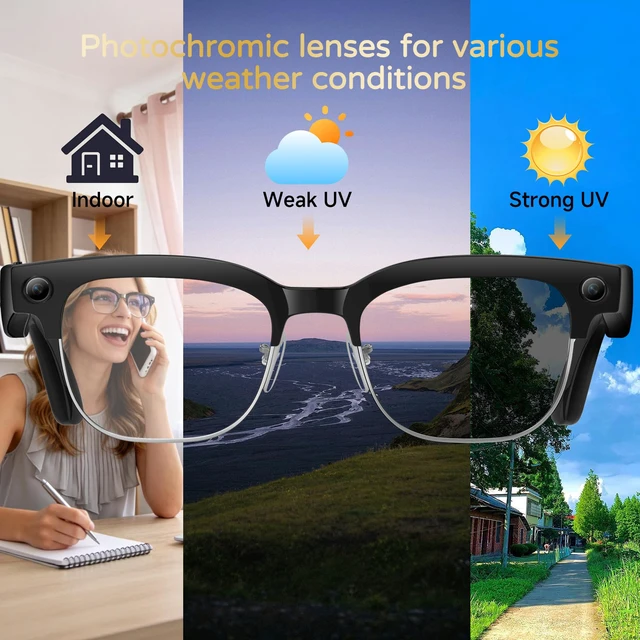 Alt view image 5 of 7 - AI Smart Glasses with Camera, 8MP 4K HD Video & Photo Capture, Real-Time Translation, Recording Glasses with AI Assistant, Open-Ear Audio, Object Recognition, for Vlog, Outdoor & Hiking,Black-Business