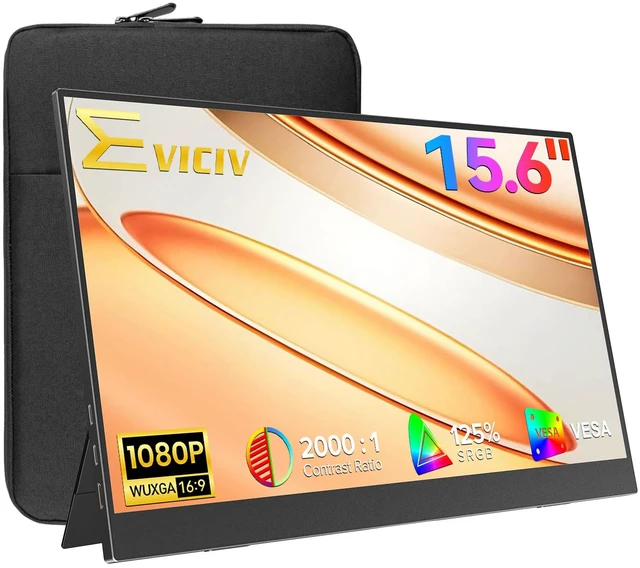 Main image of Portable Monitor 15.6", 125% sRGB 1080P IPS Laptop Monitor 350 Nits, 2000:1 Contrast, USB-C & MINI HDMI, VESA & Case, Ultra-Slim Travel Second Screen for Computer, Game Consoles