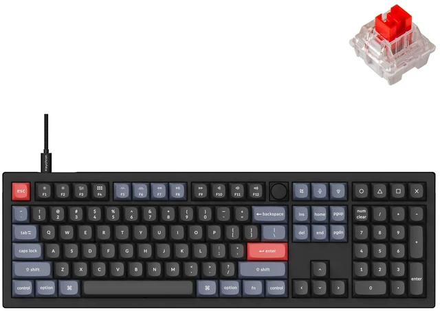 Main image of V6 Wired Custom Mechanical Keyboard Knob Version, Full-Size QMK/VIA Programmable Macro with Hot-swappable K Pro Red Switch Compatible with Mac Windows Linux Black (Non-Transparent)