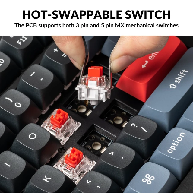 Alt view image 2 of 7 - V6 Wired Custom Mechanical Keyboard Knob Version, Full-Size QMK/VIA Programmable Macro with Hot-swappable K Pro Red Switch Compatible with Mac Windows Linux Black (Non-Transparent)