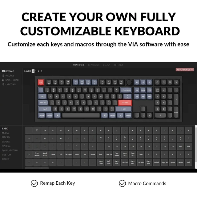 Alt view image 3 of 7 - V6 Wired Custom Mechanical Keyboard Knob Version, Full-size QMK/VIA Programmable Macro with Hot-swappable K Pro Brown Switch Compatible with Mac Windows Linux Black (Non-Transparent)