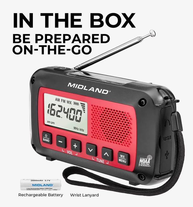 Alt view image 7 of 7 - ER40 Emergency Crank Weather Alert Radio with Flashlight Features A 2600 mAh Rechargeable Battery, NOAA Weather Alerts, And Hand-Crank/Solar Power Options