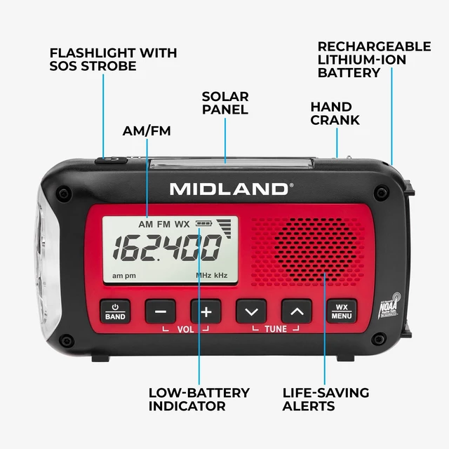 Alt view image 5 of 7 - ER40 Emergency Crank Weather Alert Radio with Flashlight Features A 2600 mAh Rechargeable Battery, NOAA Weather Alerts, And Hand-Crank/Solar Power Options