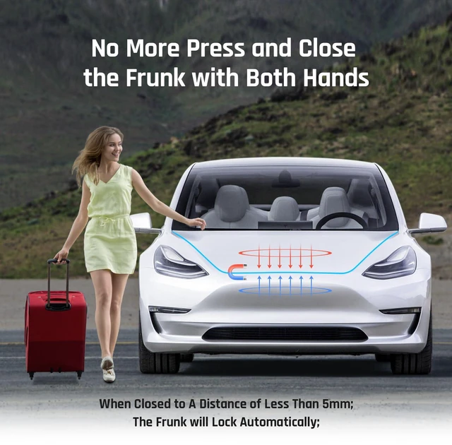 Alt view image 5 of 7 - Electric Power Frunk Closer for Tesla Model Y 2021 2022 2023 2024 - Automatic Soft Closing Front Trunk Lock Hands Free Auto Close Easy Install Upgrade Accessory