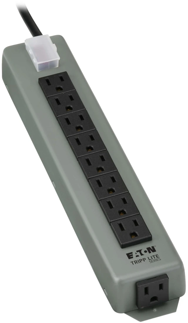 Main image of Eaton series 9-Outlet Heavy Duty Power Strip, Metal, Mountable (Wall Mount & Under Desk) 15ft Extension Cord, On/Off Switch Cover, Industrial Garage Shop Work Bench Applications (UL24CB-15)