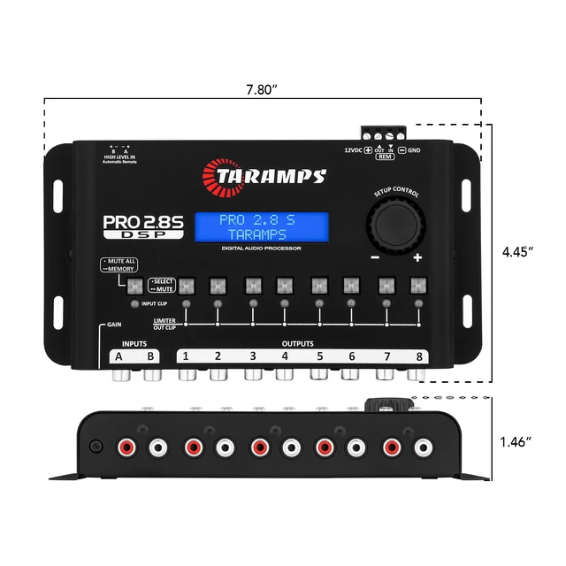 Alt view image 6 of 7 - Taramps Pro 2.8S Black DSP Crossover Full Digital Signal Audio Processor and Equalizer with sequencer 15-Band Graphic Equalization 12 preset EQ 2-Channel in and 8-Channel Out Car Audio, Sound Quality