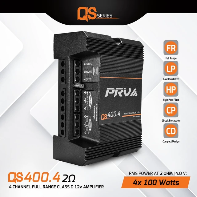 Alt view image 2 of 7 - QS400.4 2 Ohm Mini Compact 4 Channel Car Audio Amplifier 4 x 100 Watts RMS at 2 Ohm - 400 Watt Amp Stereo 12 Volts Amp Class D Full Range Bridgeable