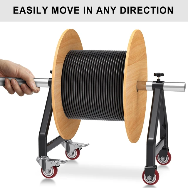 Alt view image 5 of 7 - Wire Spool Rack Portable Cable Caddy with Wheels Wire Dispenser Full Carbon Steel Frame,Scratch-Resistant Powder Coat Finish,Folds Flat for Compact Storage, Lightweight, 220lbs Capacity