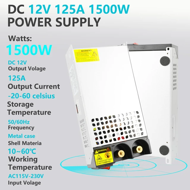 Alt view image 4 of 7 - DC 12V 125A 1500W Power Supply 110V AC to 12V DC Converter Adapter 12 Volt 125amp 1500W Switching Power Supply Transformer SMPS for Motor Pump CCTV Security Camera Car Stereo 3D Printer Device