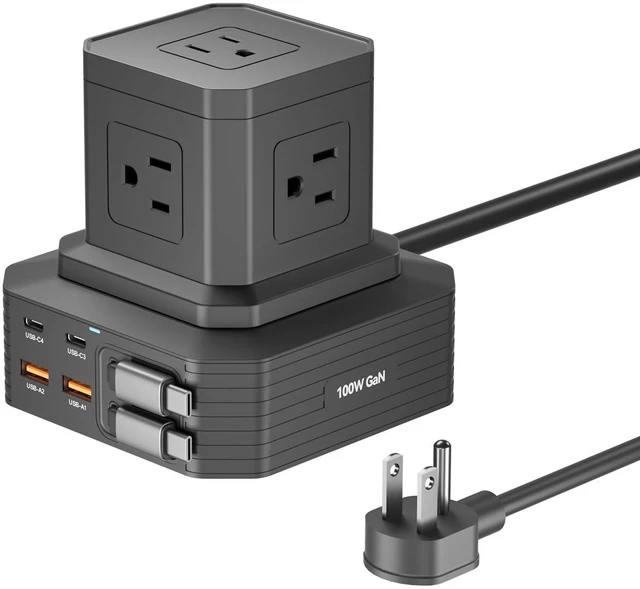 Main image of Charging Station (100W), 11-in-1 USB C Power Strip with Surge Protection, 6.6Ft Extension Cord, 4 USB C and 2 USB A Ports, 5 AC Outlets for Home Office Dorm Room