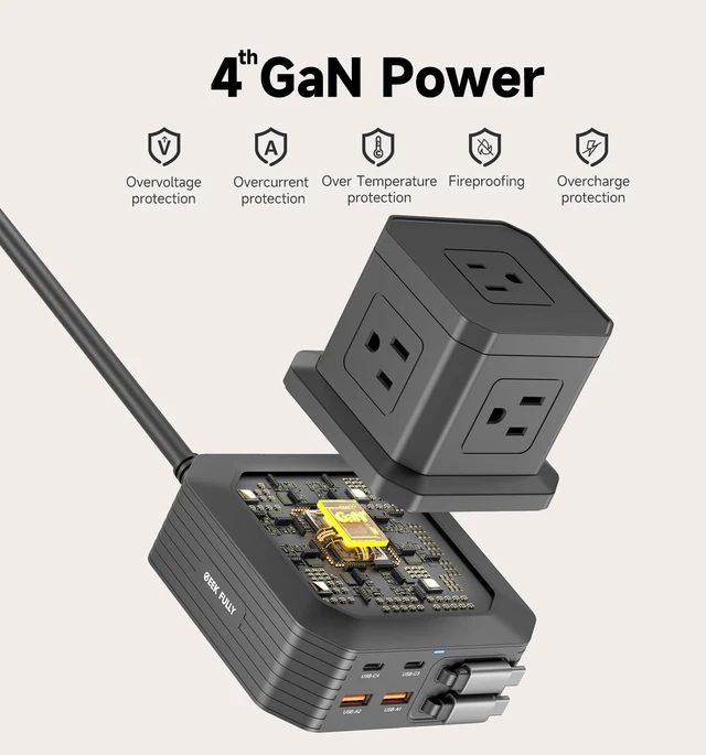 Alt view image 6 of 7 - Charging Station (100W), 11-in-1 USB C Power Strip with Surge Protection, 6.6Ft Extension Cord, 4 USB C and 2 USB A Ports, 5 AC Outlets for Home Office Dorm Room