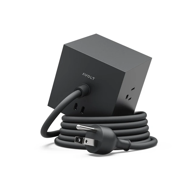 Main image of Square 1 Stockholm Black Power Strip Cube, 5.9ft, 3 Outlets, 2 USB-C Stockholm Black magnetic power cube, fast USB-C 30W charging; ideal for home offices and minimalist desks