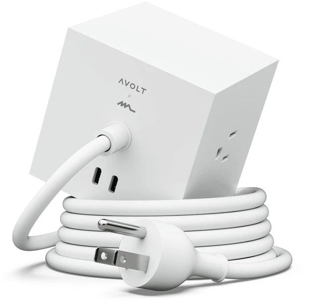 Main image of Square 1 Opal White Power Strip Cube, 5.9ft, 3 Outlets, 2 USB-C Opal White magnetic power cube, fast USB-C 30W charging; a Martinelli Luce lighting collaboration
