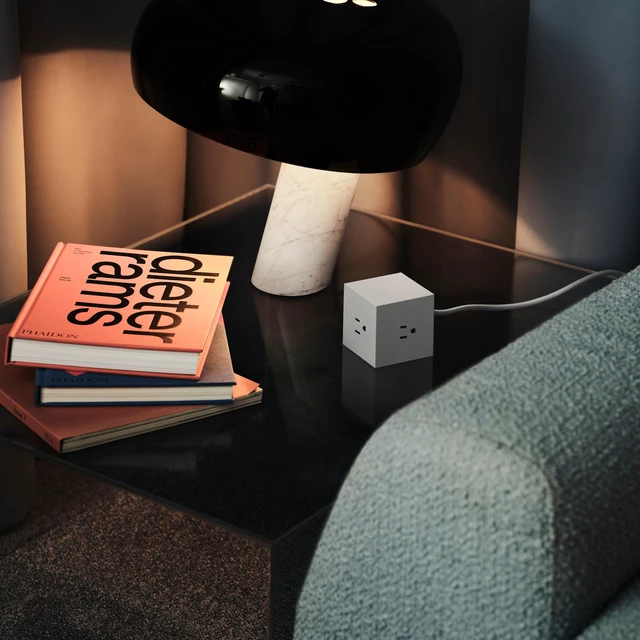 Alt view image 3 of 7 - Square 1 Opal White Power Strip Cube, 5.9ft, 3 Outlets, 2 USB-C Opal White magnetic power cube, fast USB-C 30W charging; a Martinelli Luce lighting collaboration