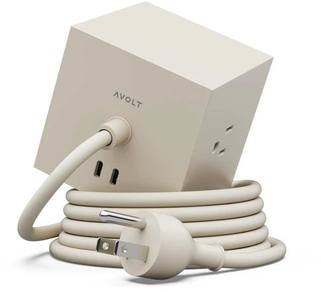 Main image of Square 1 Nomad Sand Power Strip Cube, 5.9ft, 3 Outlets, 2 USB-C Nomad Sand magnetic power cube, fast USB-C 30W charging; ideal for bedside tables and living rooms
