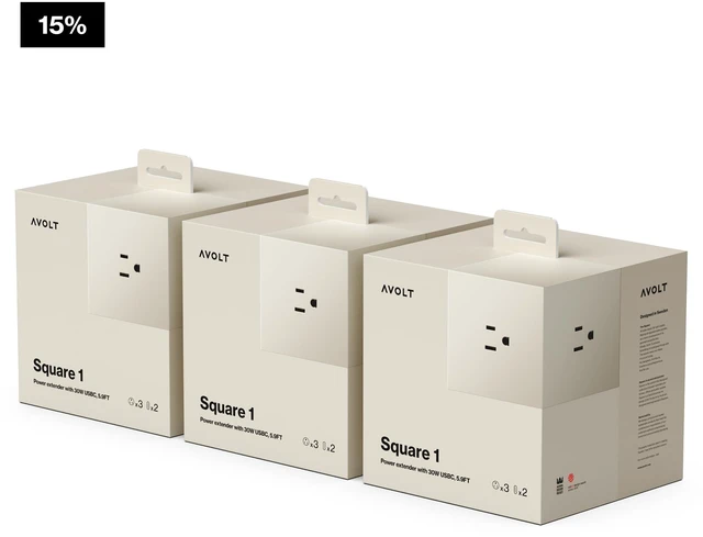 Alt view image 2 of 7 - Square 1 Nomad Sand Power Strip Cube, 5.9ft, 3 Outlets, 2 USB-C Nomad Sand magnetic power cube, fast USB-C 30W charging; ideal for bedside tables and living rooms