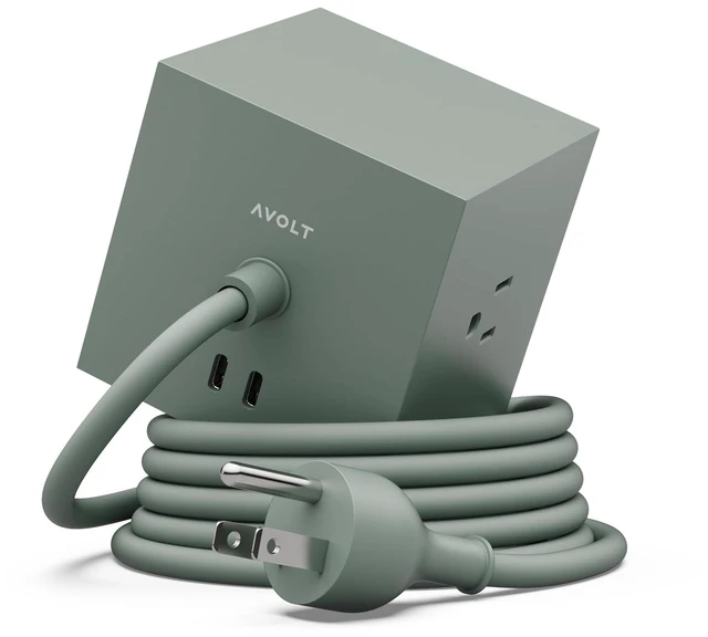 Main image of Square 1 Oak Green Power Strip Cube, 5.9ft, 3 Outlets, 2 USB-C Oak Green magnetic power cube, fast USB-C 30W charging; ideal for home offices and calm workspaces
