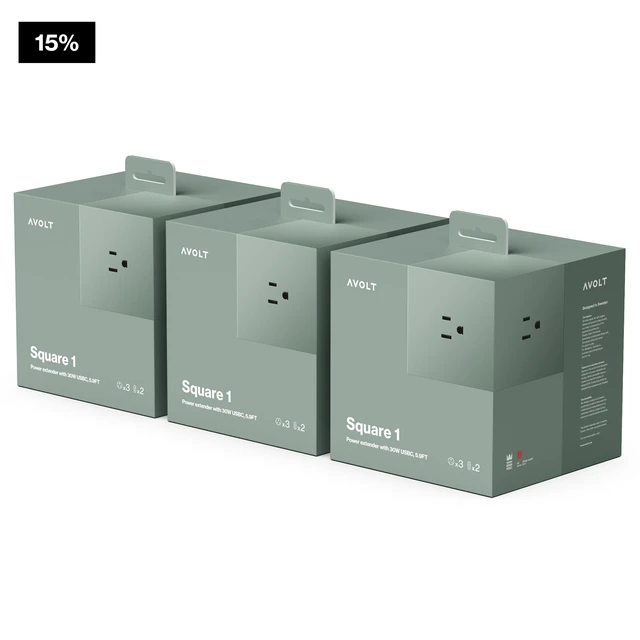 Alt view image 2 of 7 - Square 1 Oak Green Power Strip Cube, 5.9ft, 3 Outlets, 2 USB-C Oak Green magnetic power cube, fast USB-C 30W charging; ideal for home offices and calm workspaces