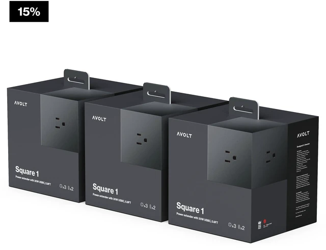 Alt view image 2 of 7 - Square 1 Stockholm Black Power Strip Cube, 5.9ft, 3 Outlets, 2 USB-C Stockholm Black magnetic power cube, fast USB-C 30W charging; ideal for home offices and minimalist desks