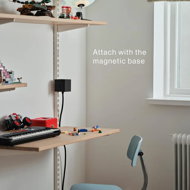 Alt view image 3 of 7 - Square 1 Stockholm Black Power Strip Cube, 5.9ft, 3 Outlets, 2 USB-C Stockholm Black magnetic power cube, fast USB-C 30W charging; ideal for home offices and minimalist desks
