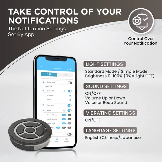 Alt view image 6 of 7 - DuoMon3 Lite 1P/2P Poket Go Auto Catcher, One-Touch Reconnect Auto Reconnection Hourly, 65ft Bluetooth, IPX7, Type-C & Wireless Charging, App-Controlled LED, Vibration & Sound (No Pad)