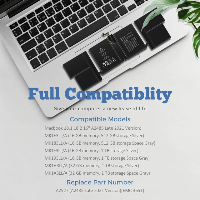 Alt view image 6 of 7 - A2485 A2527 Battery Replacement for MacBook Pro 16 inch (Late 2021) EMC3651 MK1E3LL/A MK183LL/A MK1F3LL/A MK193LL/A MK1H3LL/A MK1A3LL/A