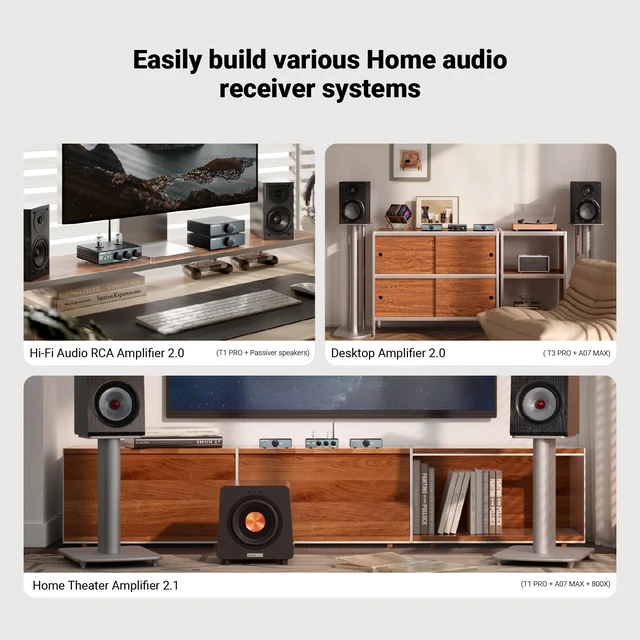 Alt view image 5 of 7 - A07 MAX TPA3255 HiFi Power Amplifier 600W,Mono/Stereo Amp & Aux Out Swappable Op-Amp 300W*2 Class D HiFi Amp for 2.0/2.1 Channel Home Audio Bookshelf Speaker,T1 PRO Preamp,D07 Desktop DAC