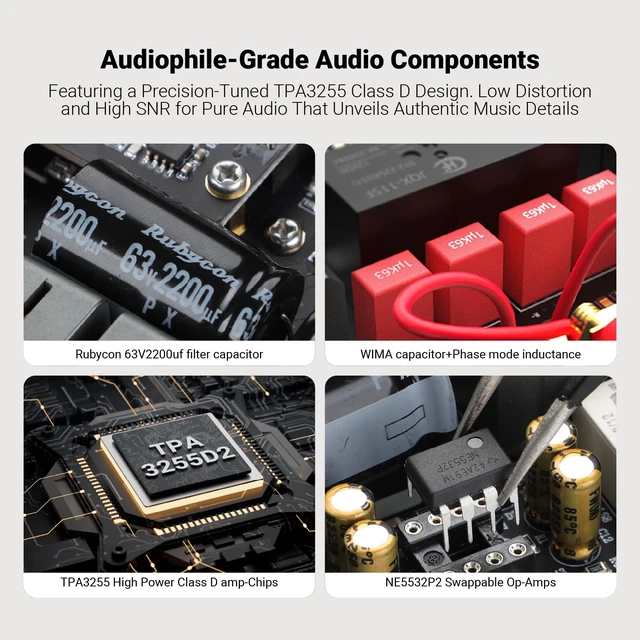 Alt view image 6 of 7 - A07 MAX TPA3255 HiFi Power Amplifier 600W,Mono/Stereo Amp & Aux Out Swappable Op-Amp 300W*2 Class D HiFi Amp for 2.0/2.1 Channel Home Audio Bookshelf Speaker,T1 PRO Preamp,D07 Desktop DAC