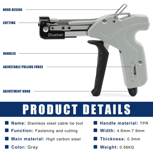 Alt view image 2 of 7 - Stainless Steel Cable Tie Gun, Auto Tighten & Cut Tool for 4.67.9mm Metal Ties, 4-Level Tension, Heavy-Duty & Easy to Use