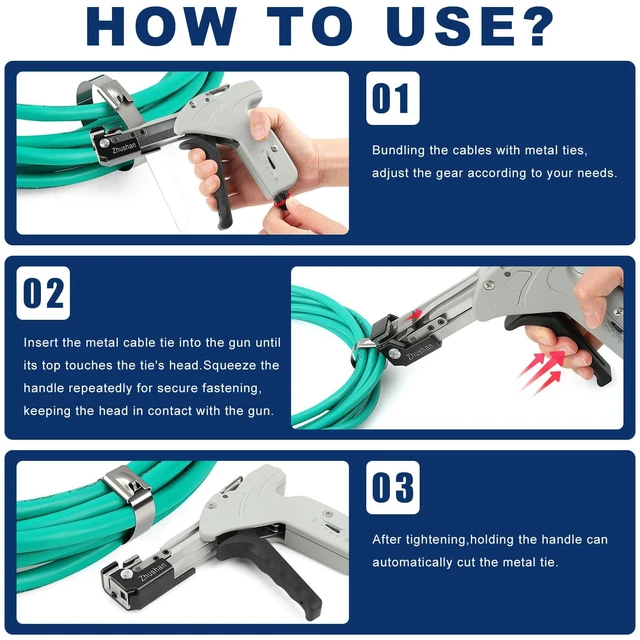 Alt view image 6 of 7 - Stainless Steel Cable Tie Gun, Auto Tighten & Cut Tool for 4.67.9mm Metal Ties, 4-Level Tension, Heavy-Duty & Easy to Use
