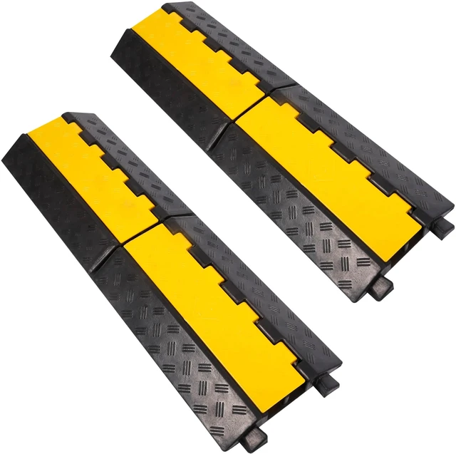Main image of Rubber Cable Ramp Cord Cover Cable Protector Ramps Wire Hose Protective 2 Channel 22000Lbs Load Capacity Traffic Speed Bump for Asphalt Concrete Gravel Driveway Indoor Outdoor, 2 Packs