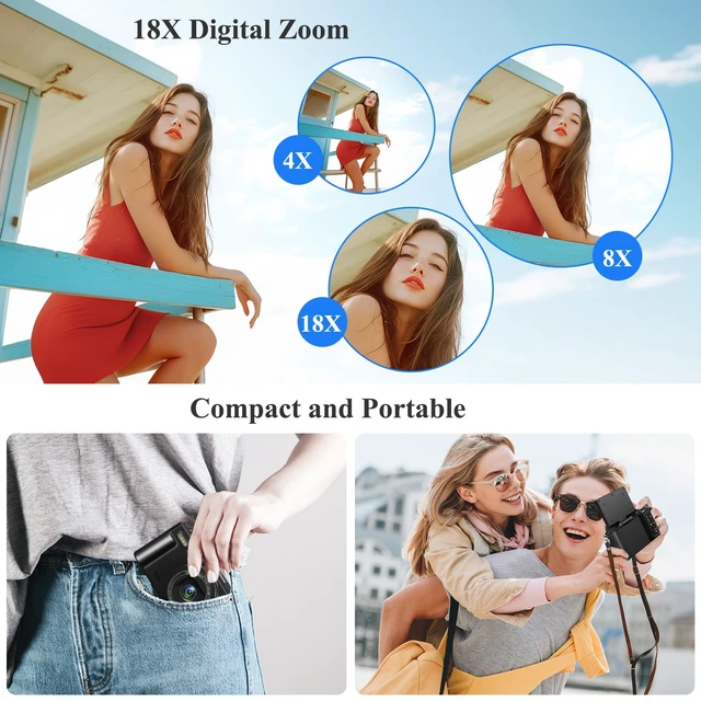 Alt view image 4 of 7 - 4K Digital Camera for Photography with WiFi & 18X Digital Zoom 64MP Vlogging Camera for YouTube, 3'' Flip Screen and 32GB TF Card & 2 Batteries, Webcam Function, Black