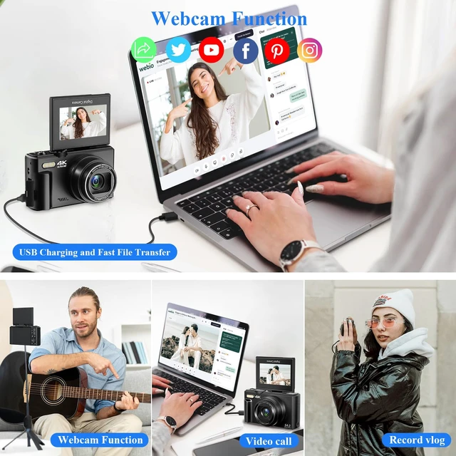 Alt view image 5 of 7 - 4K Digital Camera for Photography with WiFi & 18X Digital Zoom 64MP Vlogging Camera for YouTube, 3'' Flip Screen and 32GB TF Card & 2 Batteries, Webcam Function, Black
