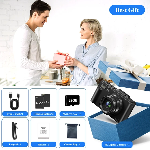 Alt view image 7 of 7 - 4K Digital Camera for Photography with WiFi & 18X Digital Zoom 64MP Vlogging Camera for YouTube, 3'' Flip Screen and 32GB TF Card & 2 Batteries, Webcam Function, Black