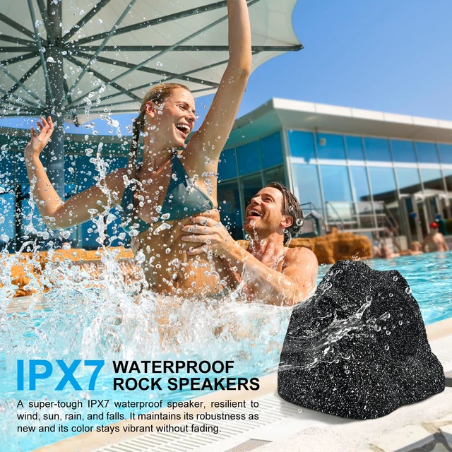 Alt view image 2 of 7 - Outdoor Rock Bluetooth Speakers Wired IPX7 Waterproof 200 Watt Resin Material All Weather for Deck Pool Backyard Patio Garden BBQ (1 Pair Black)