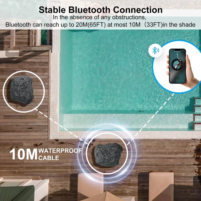 Alt view image 7 of 7 - Outdoor Rock Bluetooth Speakers Wired IPX7 Waterproof 200 Watt Resin Material All Weather for Deck Pool Backyard Patio Garden BBQ (1 Pair Black)
