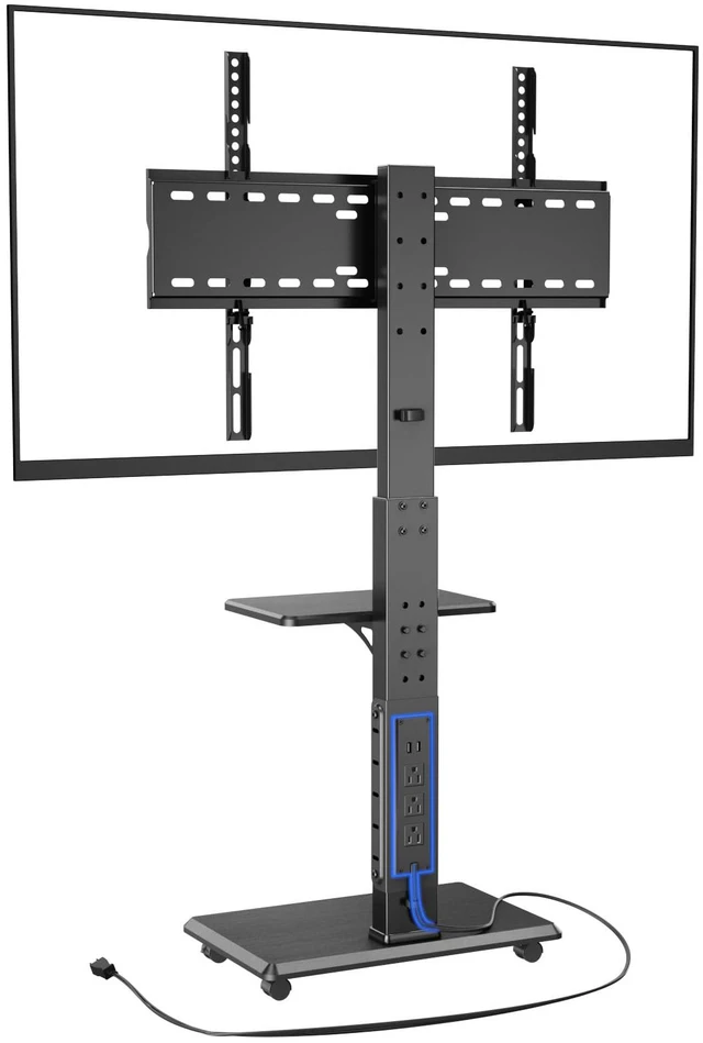 Main image of Rolling TV Stand with Power Outlet for 32-75" TV, Max Load 110 lbs Mobile TV cart with 18 height adjustments, ±30° swivel, media shelf and Max VESA 600×400mm for living room office and outdoor