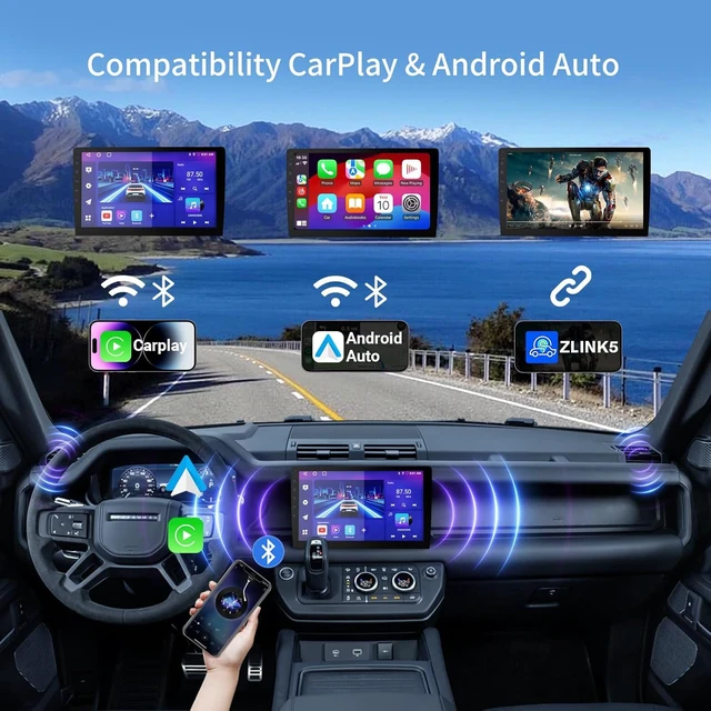 Alt view image 4 of 7 - Double Din Android 13 Car Stereo Receiver - 10.1" Universal HD Touchscreen w/64GB, Built-in GPS & Backup Camera, Bluetooth 4.1, Supports CarPlay/MirrorLink (1990-2023 Vehicles)
