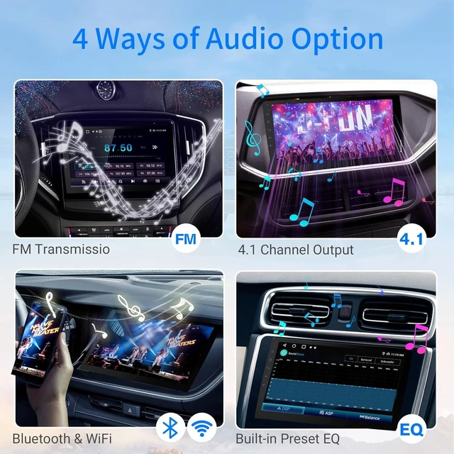 Alt view image 6 of 7 - Double Din Android 13 Car Stereo Receiver - 10.1" Universal HD Touchscreen w/64GB, Built-in GPS & Backup Camera, Bluetooth 4.1, Supports CarPlay/MirrorLink (1990-2023 Vehicles)