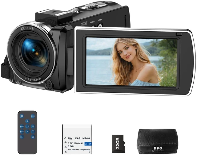 Main image of 4K Camcorder Video Camera, 64MP Vlogging Camera for YouTube 18X Digital Zoom 3 270° Rotation Screen Video Recorder with Battery, 32GB Card, Remote Control