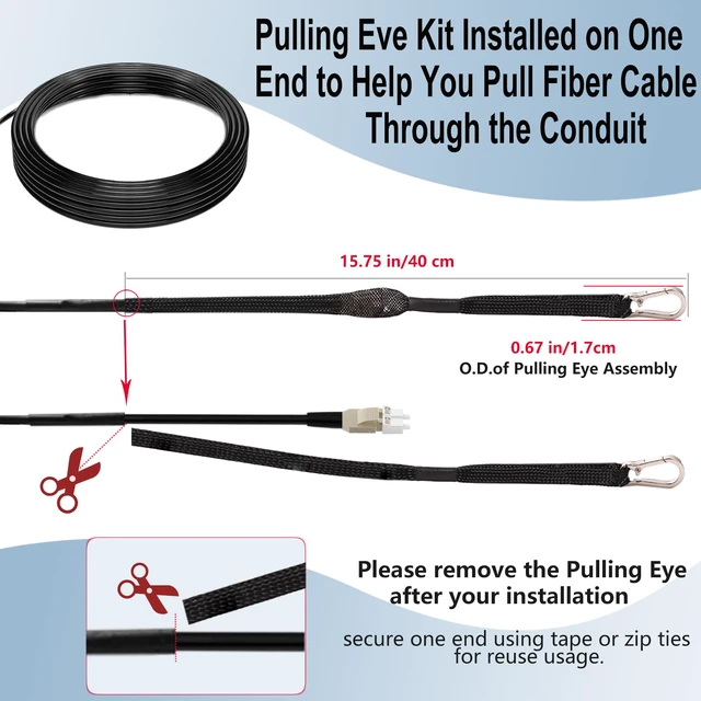 Alt view image 3 of 7 - Outdoor OM3 Multimode LC to LC Fiber Patch Cable 50M/164ft Armored, OD-5mm, Duplex, 50/125m MMF, For 10G/40G, Industrial TPU Uniboot with Pulling Eye on One End, Direct Burial