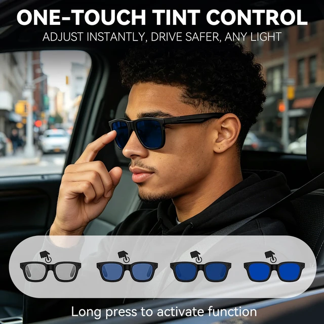 Alt view image 2 of 7 - AI Smart Glasses with Electrochromic Lenses, Open Ear Music& Calls Adjustable Tint Sunglasses, Driving,Travel and Daily Use, Bluetooth 5.4, AI Translation, Premium Tech Gadget Gift for Men