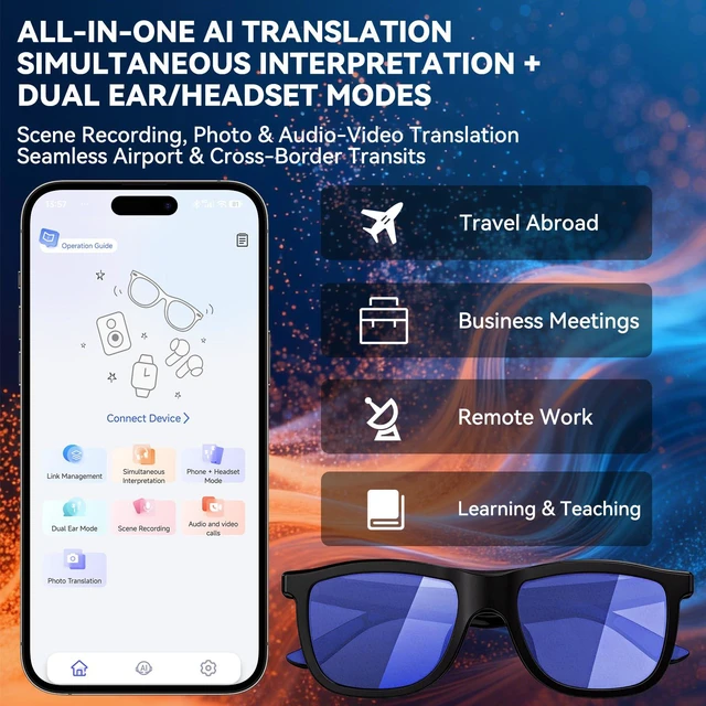 Alt view image 5 of 7 - AI Smart Glasses with Electrochromic Lenses, Open Ear Music& Calls Adjustable Tint Sunglasses, Driving,Travel and Daily Use, Bluetooth 5.4, AI Translation, Premium Tech Gadget Gift for Men