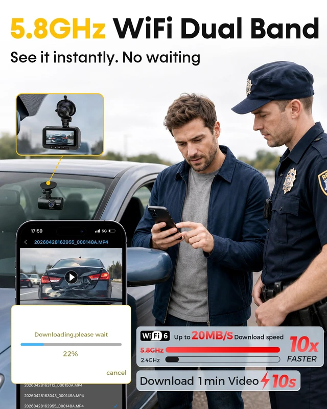 Alt view image 4 of 7 - 4K Dash Cam Front and Rear: 15-Min Setup 5.8GHz WiFi 20MB/s Fast Download Dual Dash Cameras for Car with GPS - G-Sensor WDR/HDR Super Night Vision 24H Parking Mode