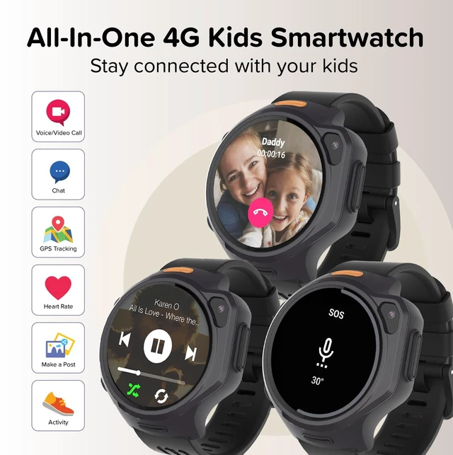 Alt view image 2 of 7 - R2 Kids Smart Watch, 4G GPS Tracker with Video Calling, SOS Safety & Parent App Control, AMOLED Display, Heart Rate Monitor, 5MP Camera, Birthday Gift for Boys Girls Ages 512