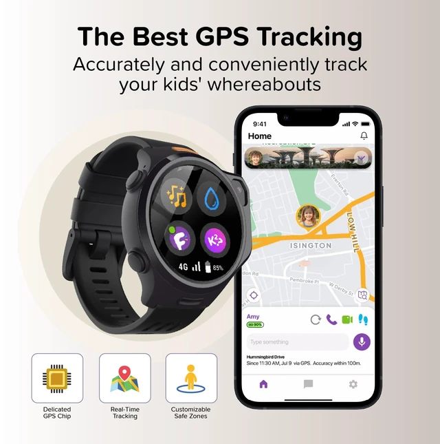 Alt view image 3 of 7 - R2 Kids Smart Watch, 4G GPS Tracker with Video Calling, SOS Safety & Parent App Control, AMOLED Display, Heart Rate Monitor, 5MP Camera, Birthday Gift for Boys Girls Ages 512